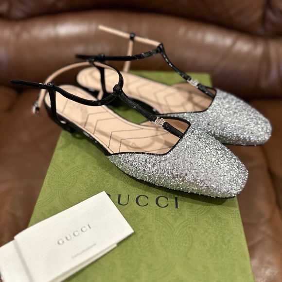 Gucci Double G Glitter Ballet Flats - Picture 1 of 7